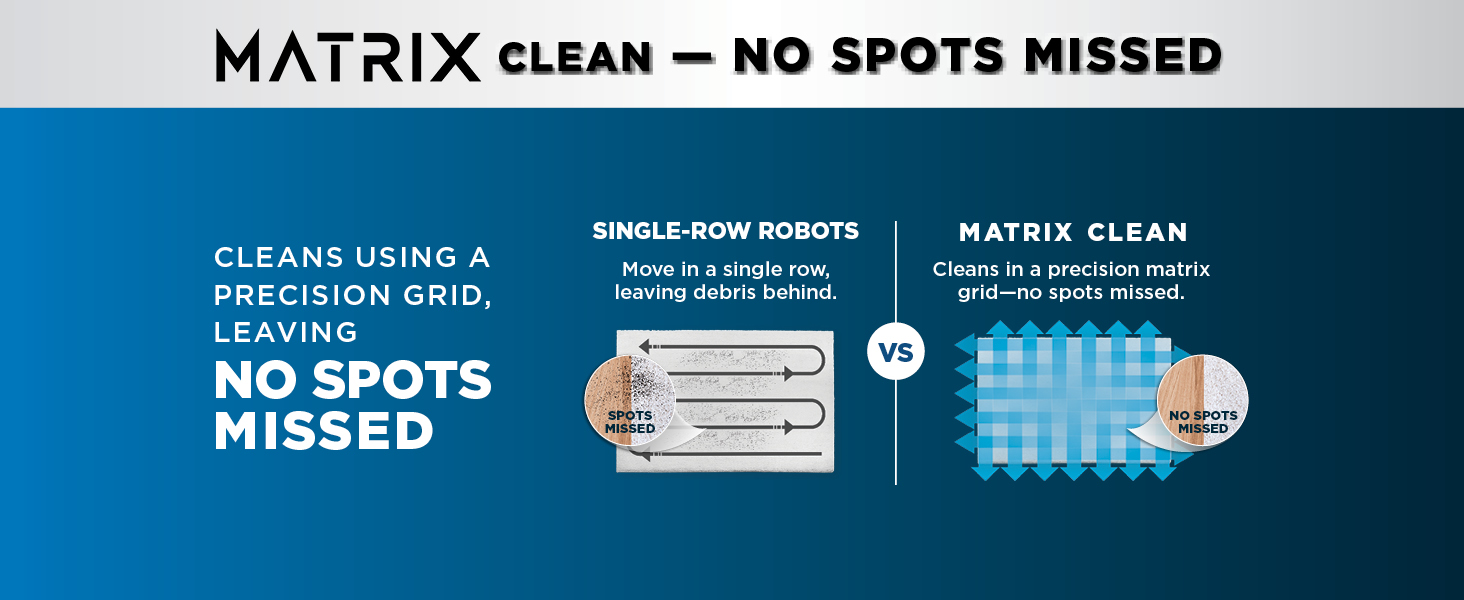 Traditional Robots MATRIX CLEAN Clean in a single pass, leaving debris behind. Cleans in multiple 