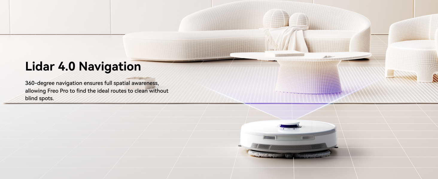 Lidar 4.0 Navigation for robot vacuum and mop Freo Pro